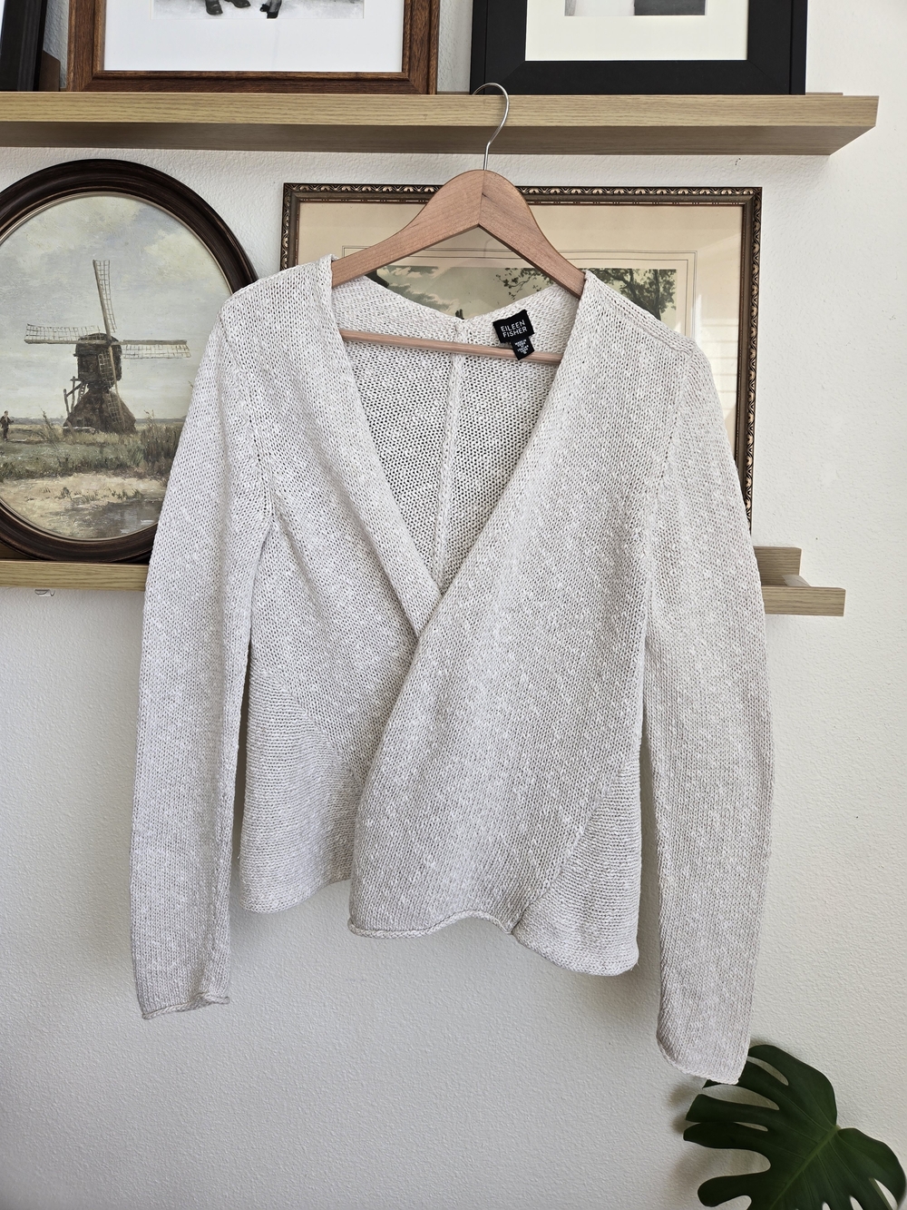 Eileen Fisher Light Cream Open-Front Knit Cardigan | Size Small